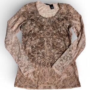 Vanity Y2K Sheer Lace Mesh Paisley Top Long Sleeve Large Y2K Mall Energy L